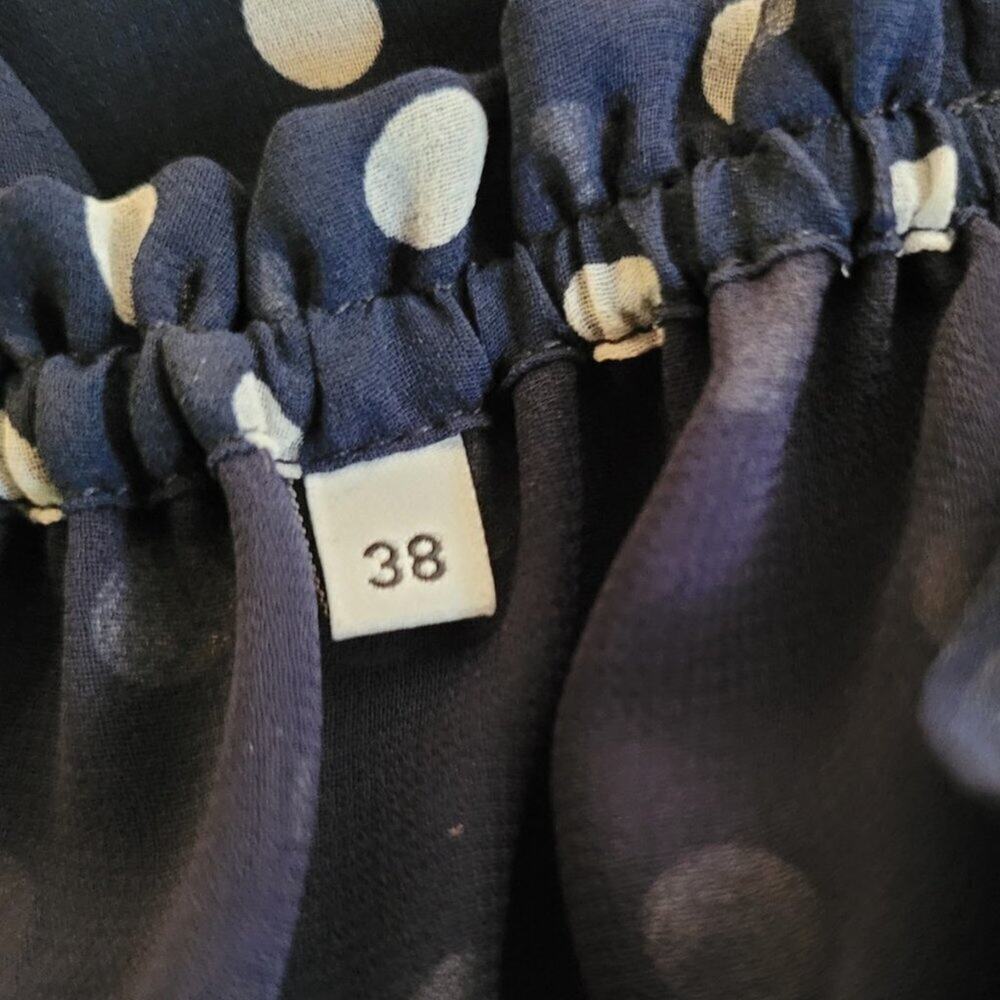 Georges Rech Paris Navy Polka Dot Midi Dress Quiet Luxury A-Line Ruffles Size 8 - Picture 8 of 11